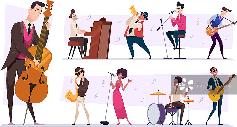 爵士乐队卡通人物音乐家演奏图片素材