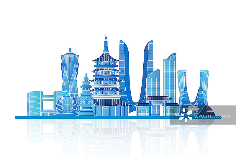 杭州城市建筑天际线矢量插画图片素材
