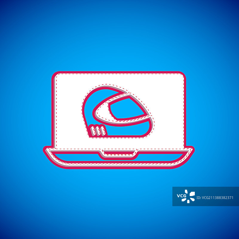 白色赛车头盔图标孤立在蓝色上图片素材