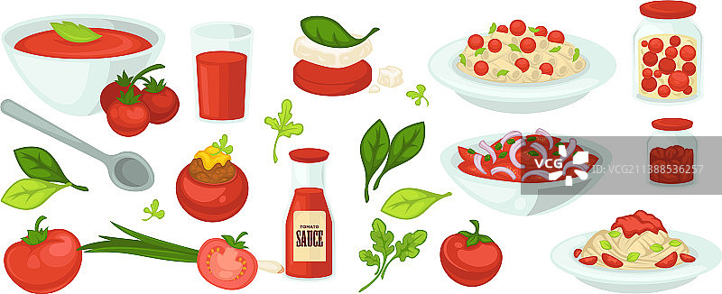以番茄为主的食物和菜肴，汤和沙拉图片素材