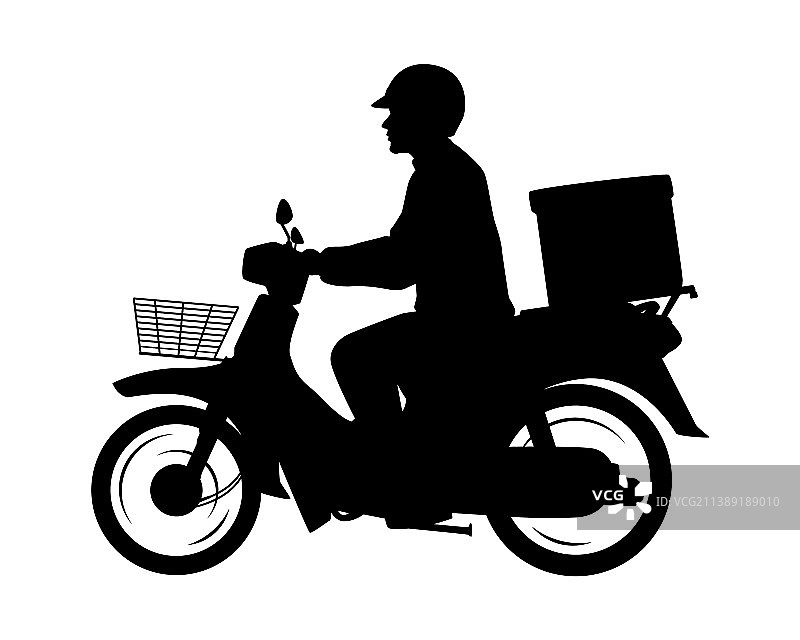 摩托车上的快递员孤立的剪影图片素材