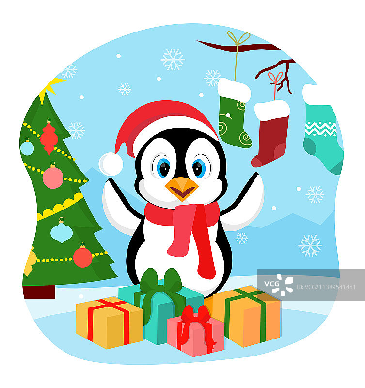 企鹅在圣诞节图片素材