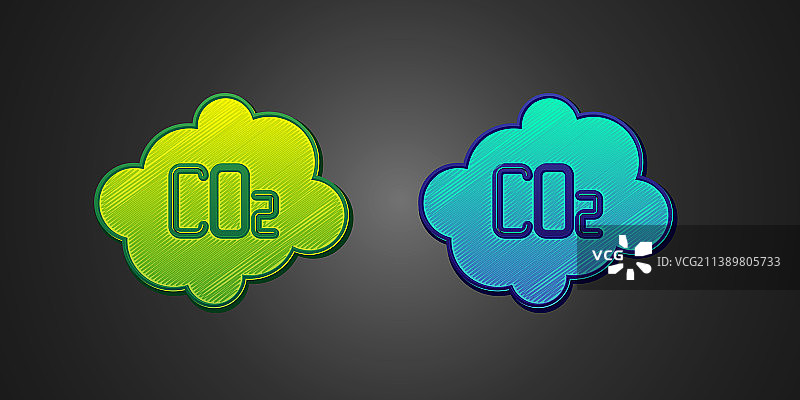 绿色和蓝色的二氧化碳排放云图标图片素材