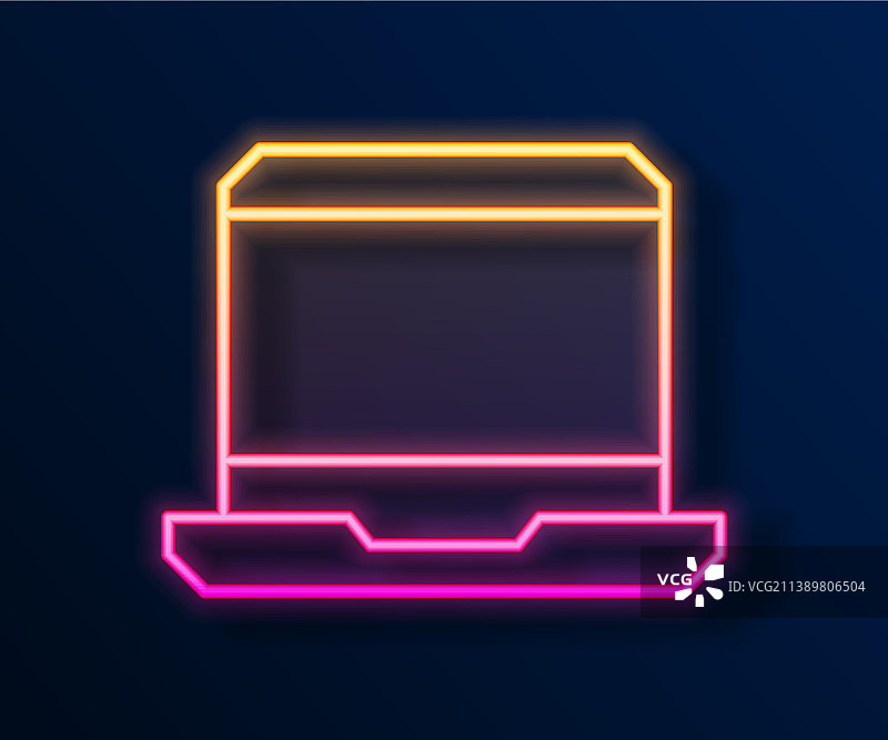 发光的霓虹灯线笔记本电脑图标孤立在黑色图片素材