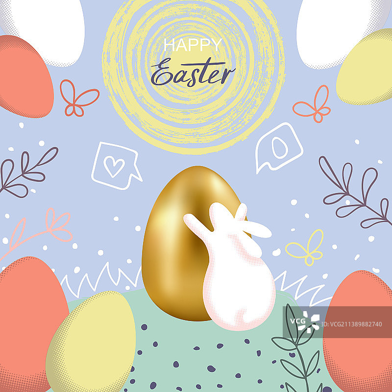 快乐的复活节手绘覆盖现实的鸡蛋图片素材