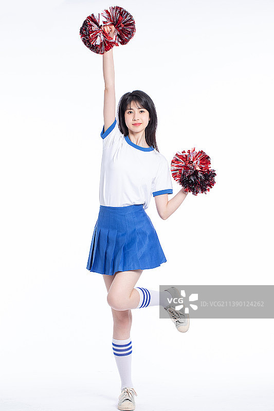 白色背景里的亚洲女啦啦队图片素材