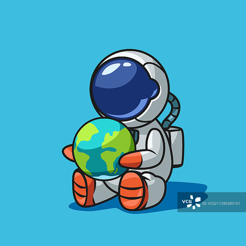 卡通坐着宇航员抱着地球图片素材