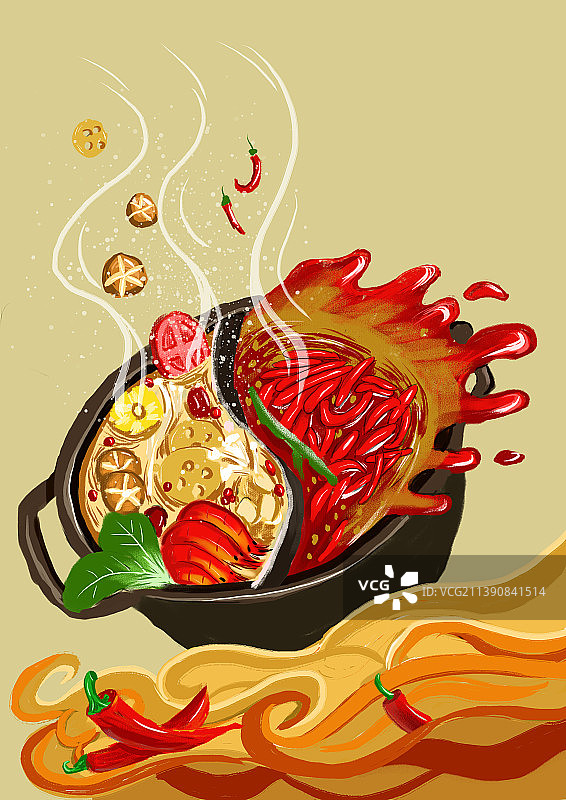 美食插画一起吃火锅图片素材