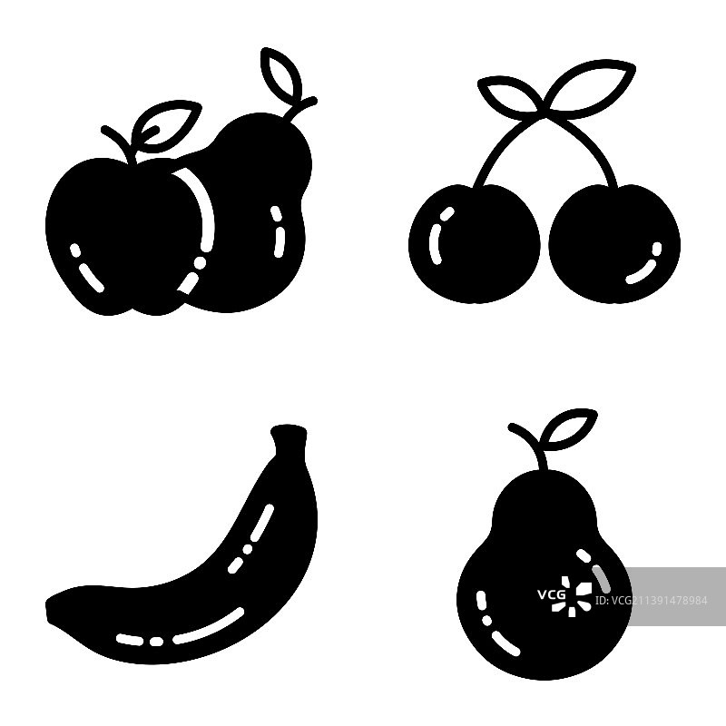 水果字形2平面图标设置孤立的白色图片素材
