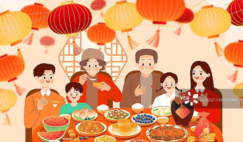 庆祝节日全家人一起吃团圆饭图片素材