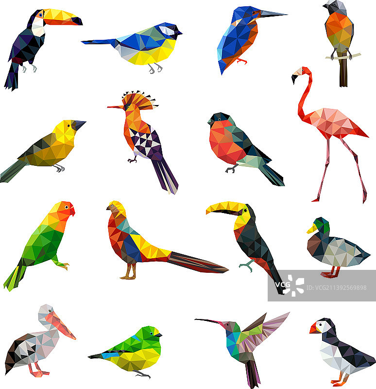 多边形鸟类几何程式化的动物设置图片素材