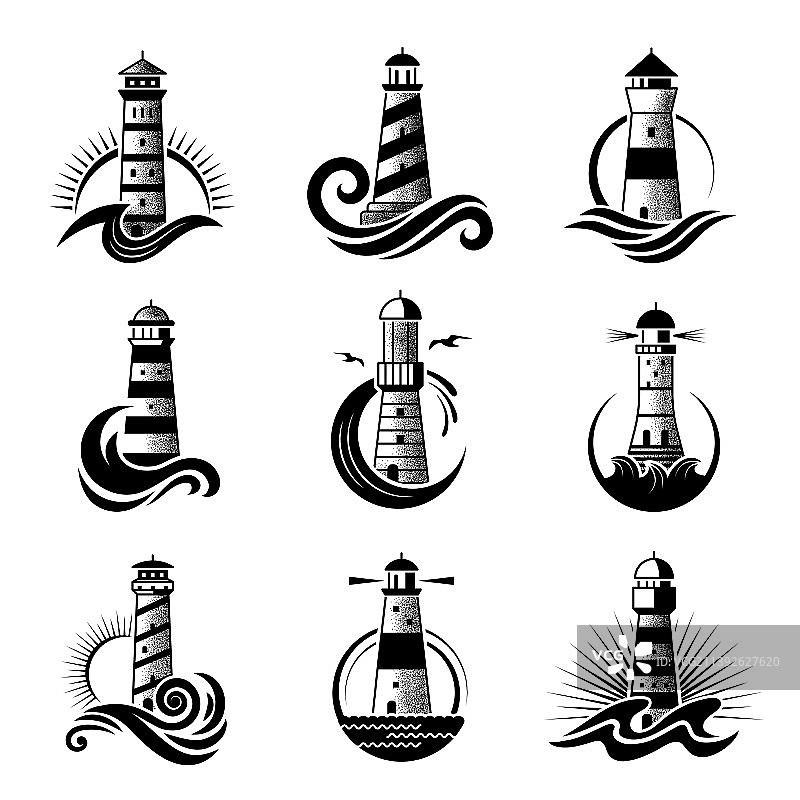 灯塔标志商业风格化的海洋符号图片素材