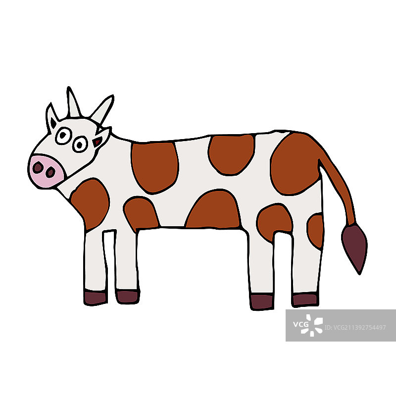 卡通涂鸦牛孤立在白色背景图片素材