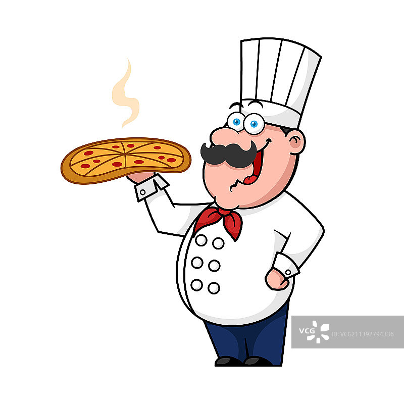 卡通厨师拿着美味的披萨图片素材