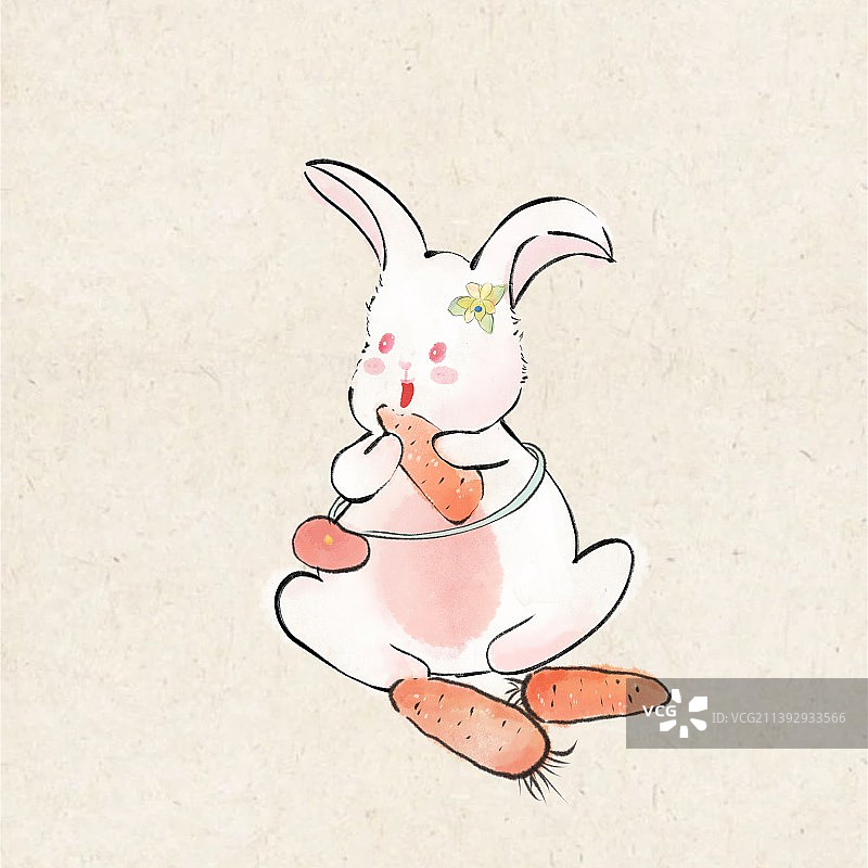 中国传统节日中秋节习俗兔年兔子吃萝卜赏月水墨国风插画图片素材