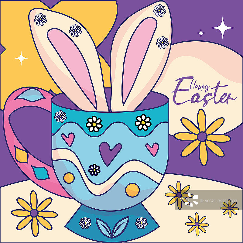 兔子耳朵在装饰杯复活节快乐图片素材
