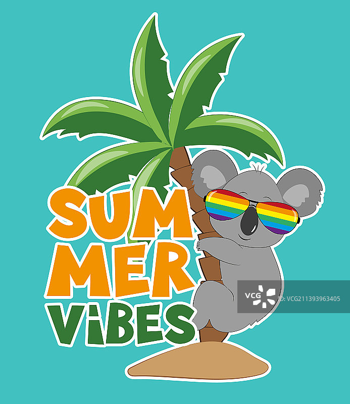 夏日的氛围——凉爽的考拉站在棕榈树上图片素材