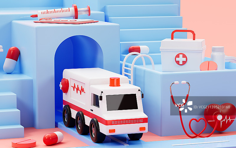 卡通医院与医疗设备模型3D渲染图片素材