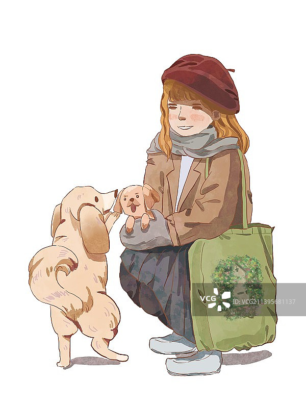 小女孩与狗狗图片素材