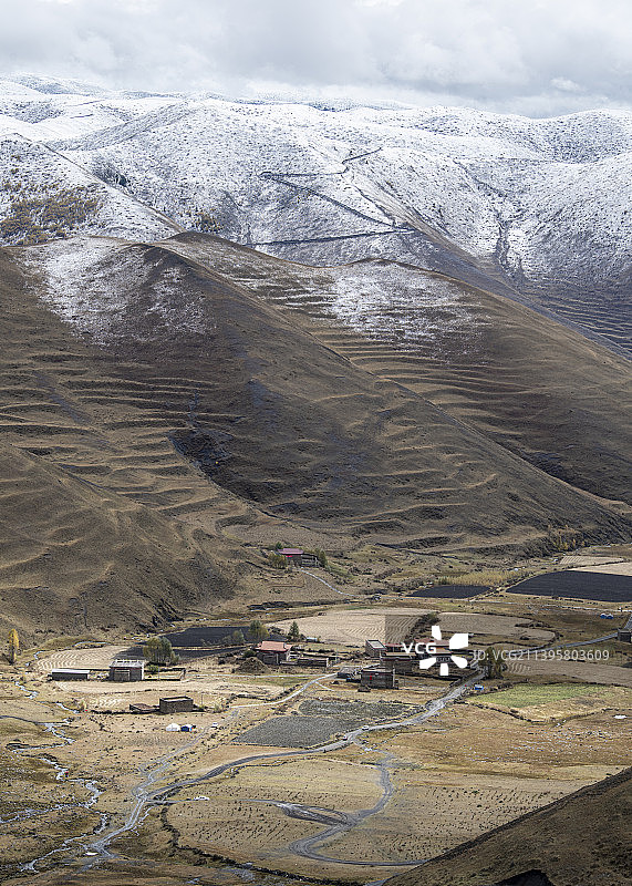 四川甘孜州雪山下的藏族村寨图片素材