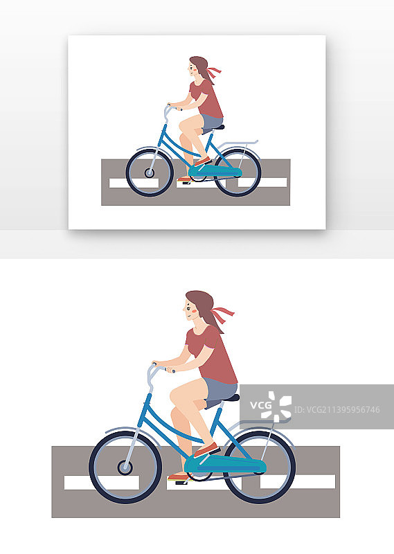 红色飘带女孩世界骑行日矢量骑自行的人元素图片素材