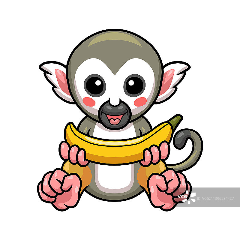 可爱的小松鼠猴子卡通拿着香蕉图片素材