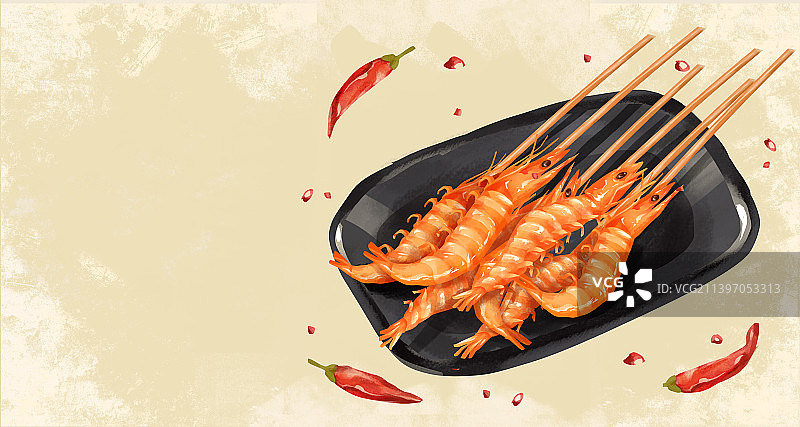 中餐美食-盐焗串烧虾图片素材