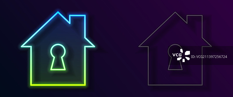发光的霓虹灯线房子在保护图标图片素材