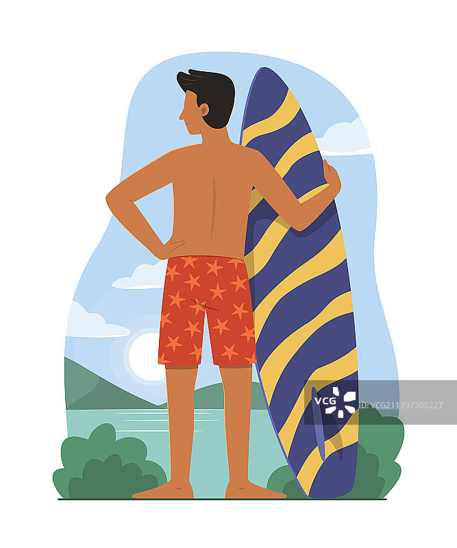在海滩上拿着冲浪板的男人图片素材