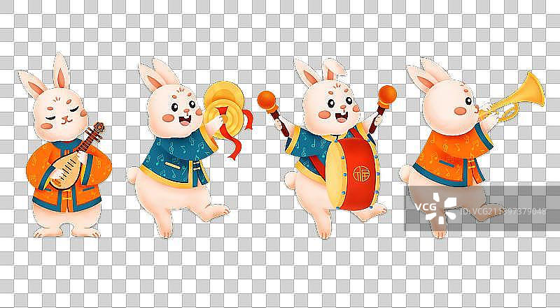 春节主题插图，兔年，2023年，兔子乐队图片素材