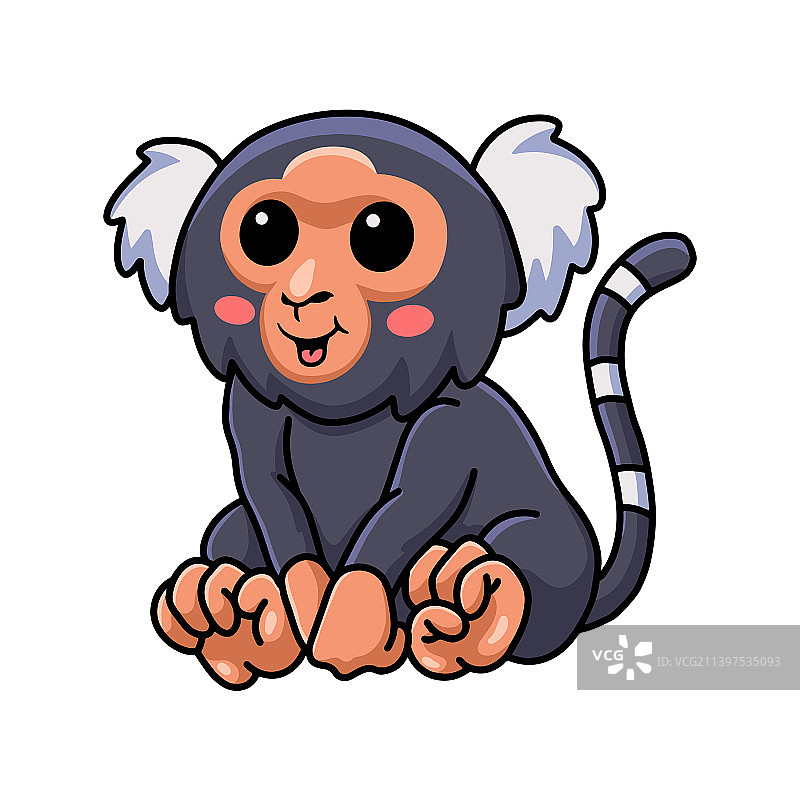 可爱的侏儒狨猴卡通坐姿图片素材