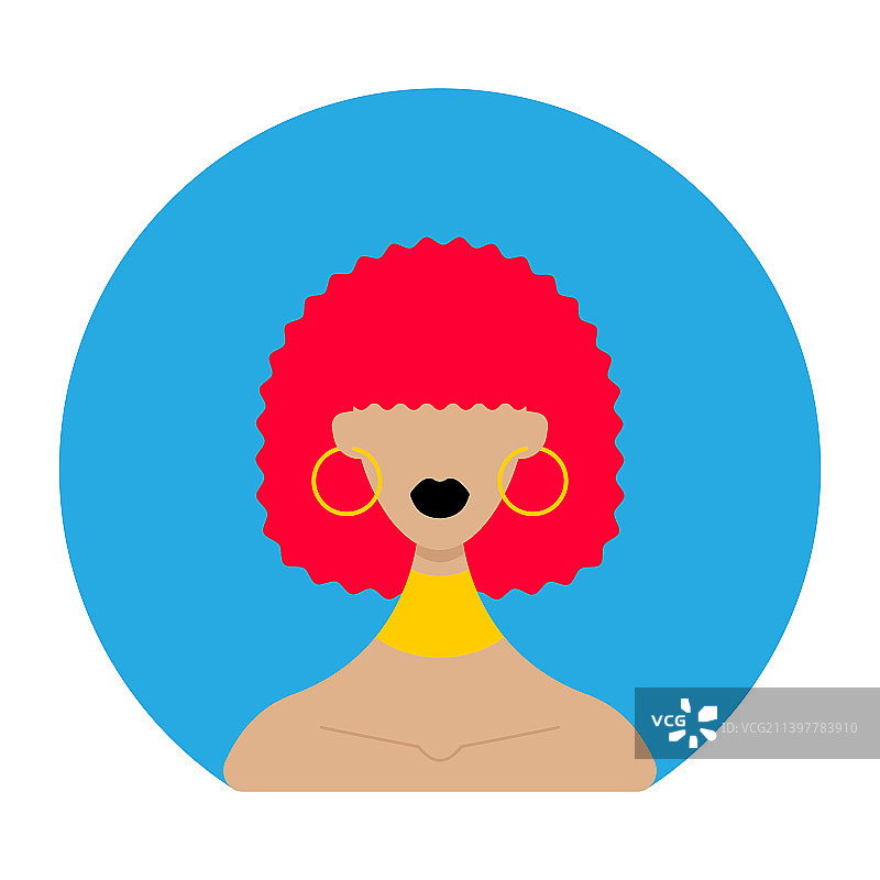 标志性的女人与粉红色卷发的蓝色椭圆形图片素材