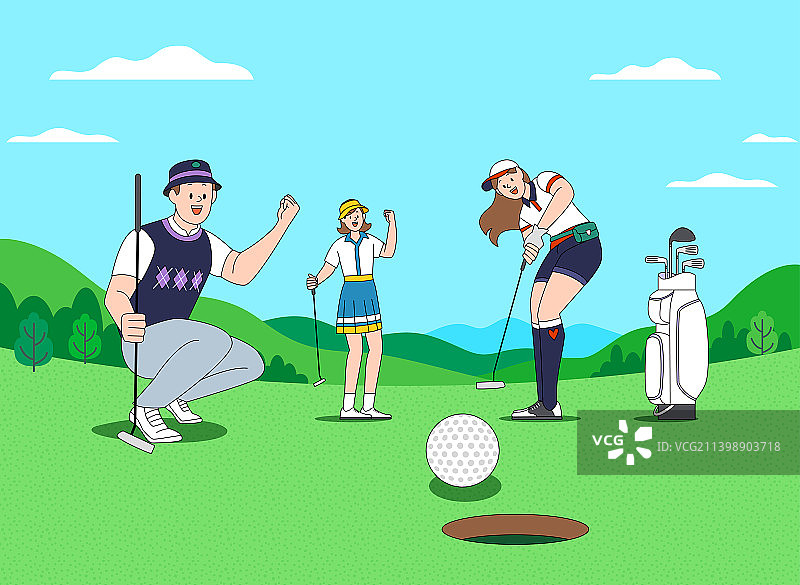 人们打高尔夫球，欢呼的女人推杆图片素材