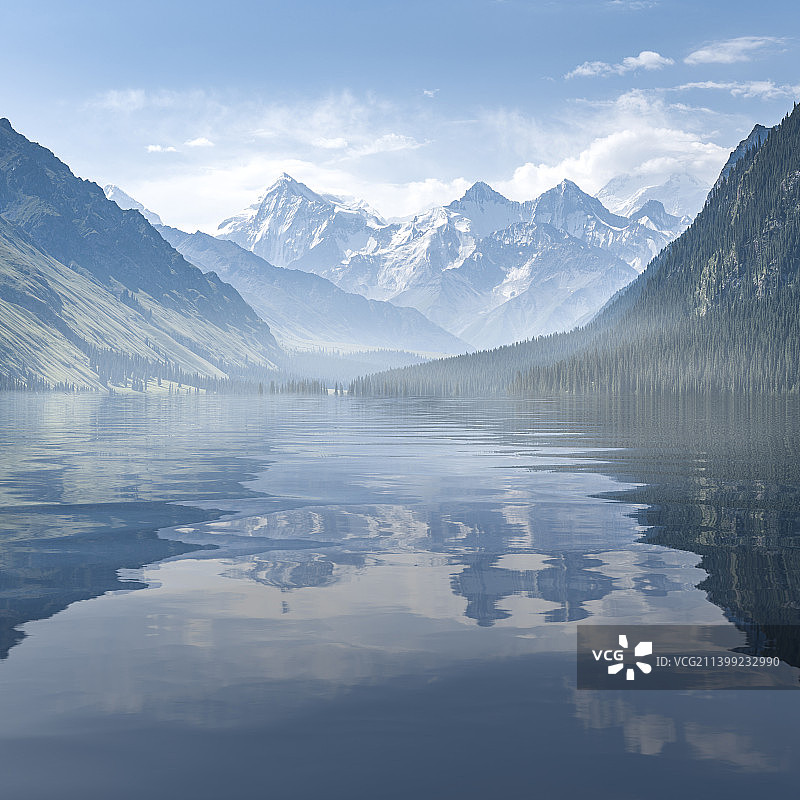 雪山森林湖泊倒影自然风光图片素材