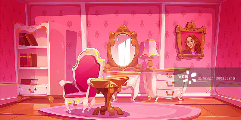 宫殿或城堡里的粉色公主房间图片素材