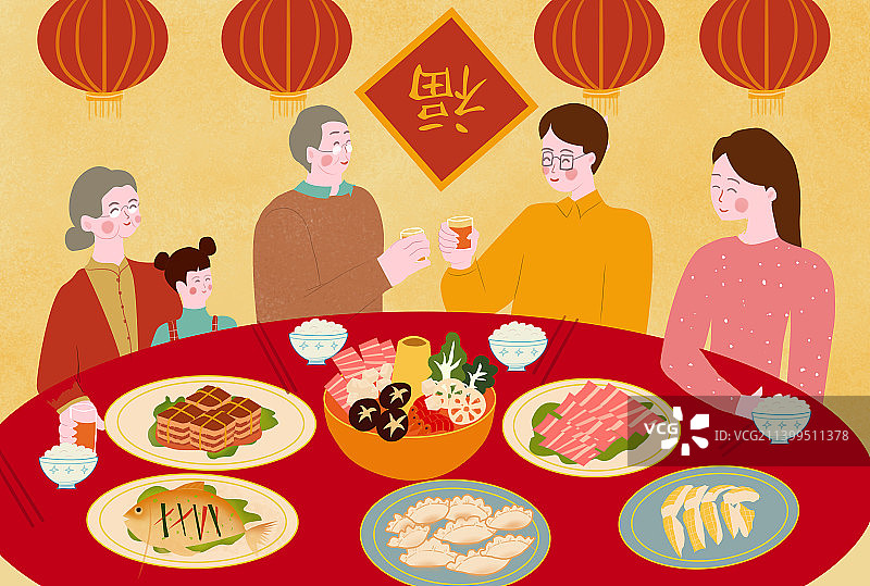 春节元旦一家人吃团圆饭图片素材