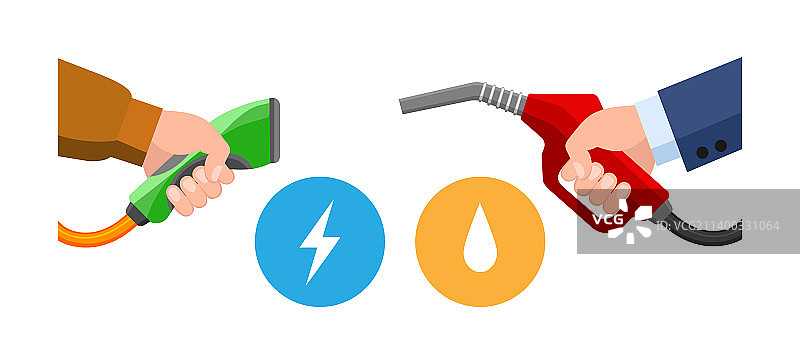 燃气燃料vs电动汽车插头充电图片素材