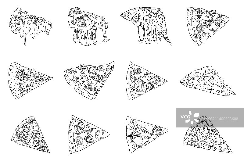 披萨集草图样式俯视图设计模板图片素材