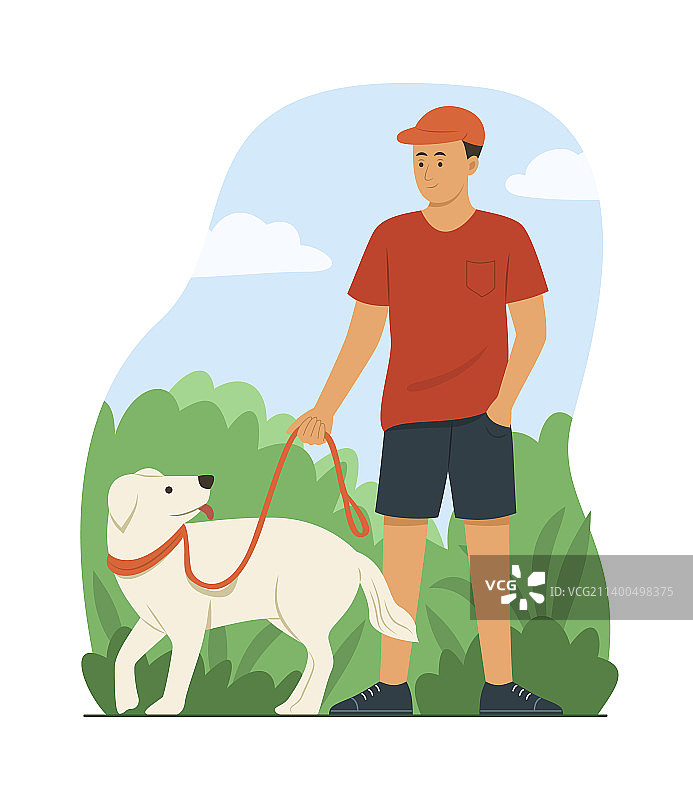 人和狗在公园散步图片素材