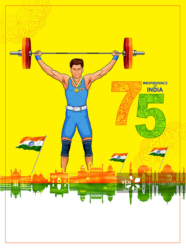 印度运动员在举重比赛中获胜图片素材