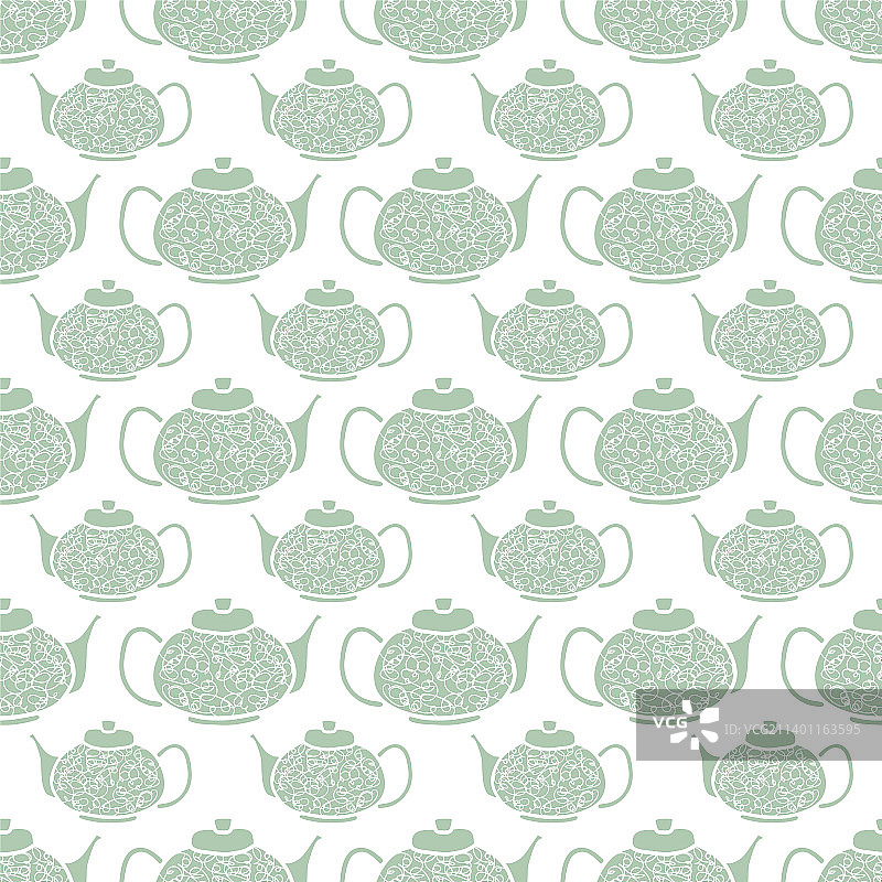绿色茶壶无缝图案印刷背景图片素材