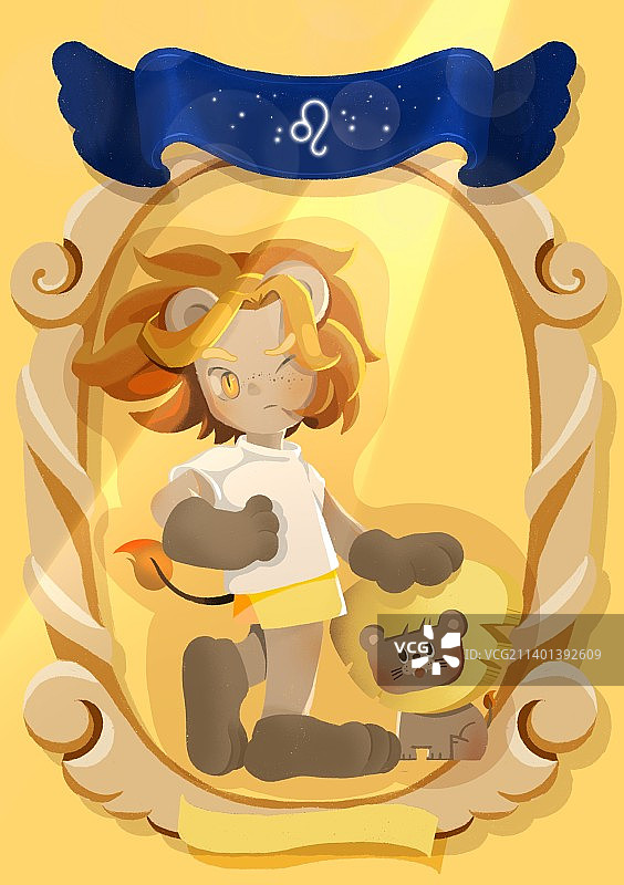 黄色狮子座可爱系列星座插画图片素材
