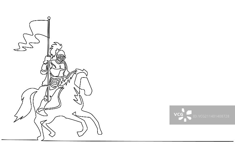 一条连续的线画着中世纪的骑士图片素材