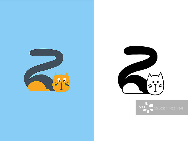 可爱的猫咪字母z标志设计图片素材