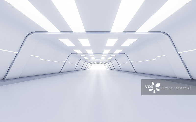 白色科技感隧道3D渲染图片素材