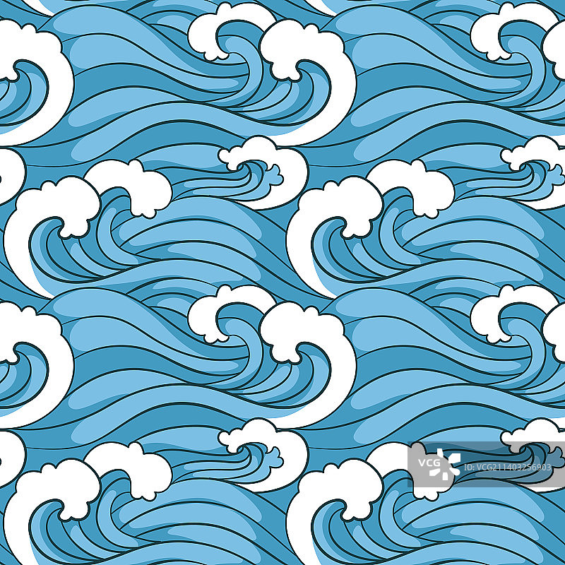 手绘日本波浪图案图片素材