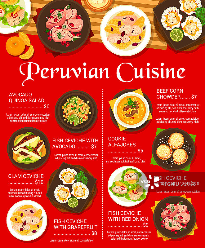 秘鲁菜餐厅菜单页面模板图片素材