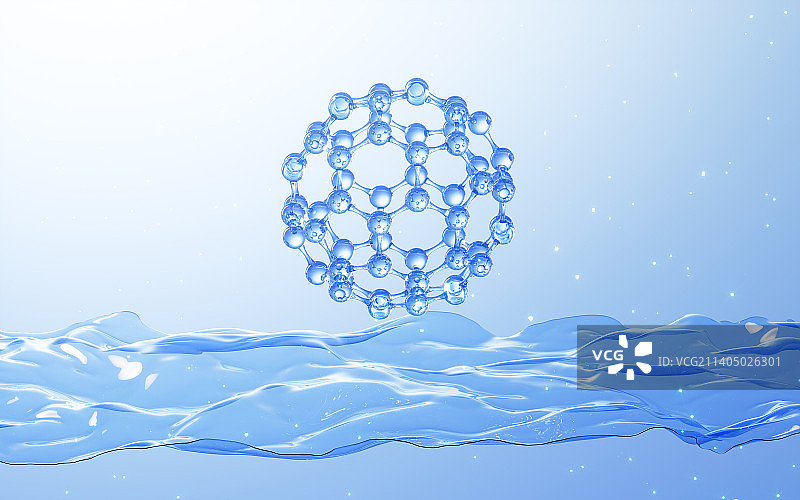 球形分子结构与透明布料3D渲染图片素材