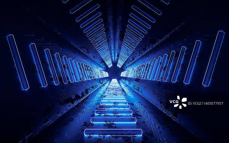 发光霓虹线条隧道3D渲染图片素材