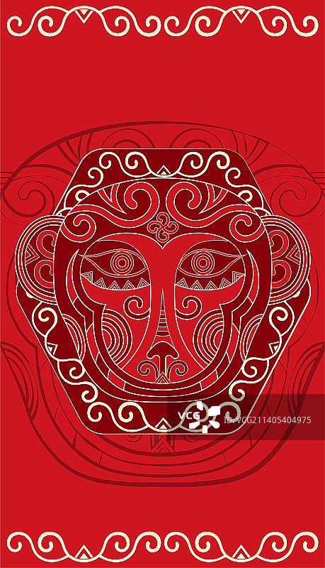 国潮十二生肖猴，中国红传统装饰纹样，红包手机壳矢量插画海报图片素材